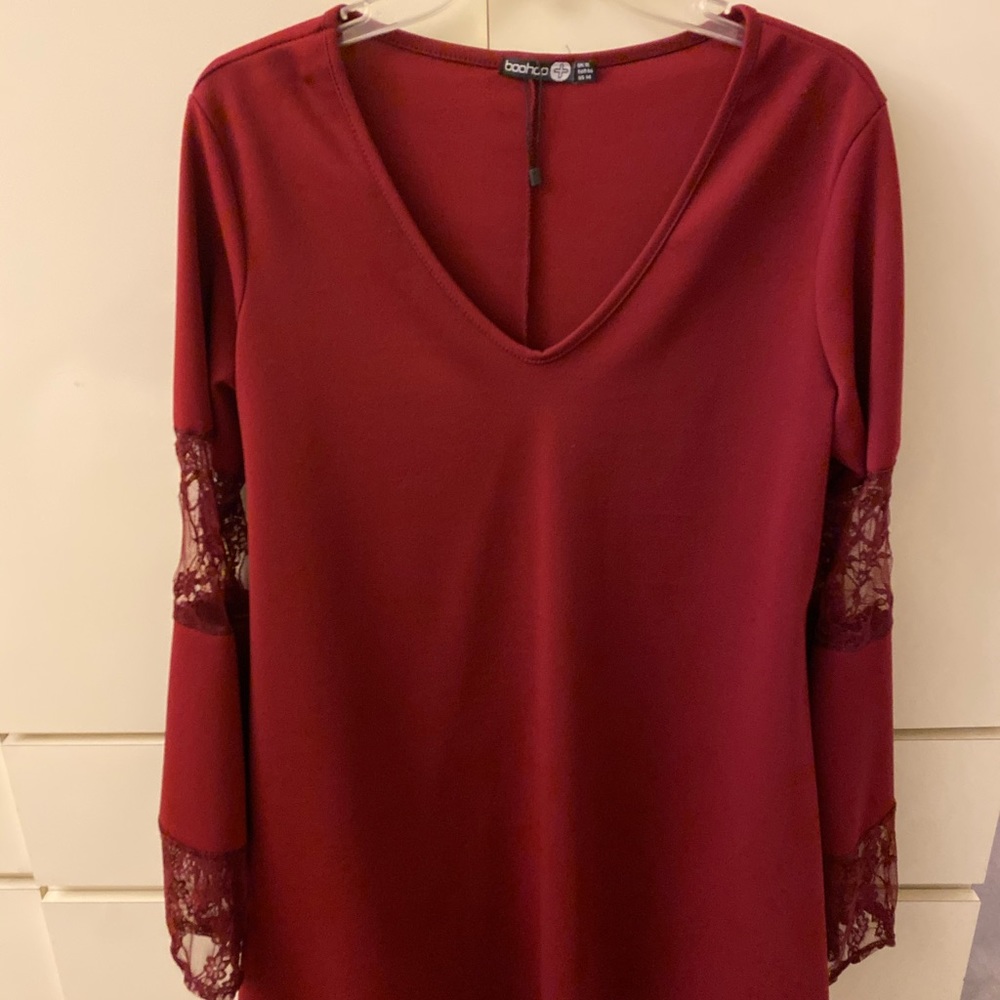 Boohoo king sleeve lace dress (wine) US 14